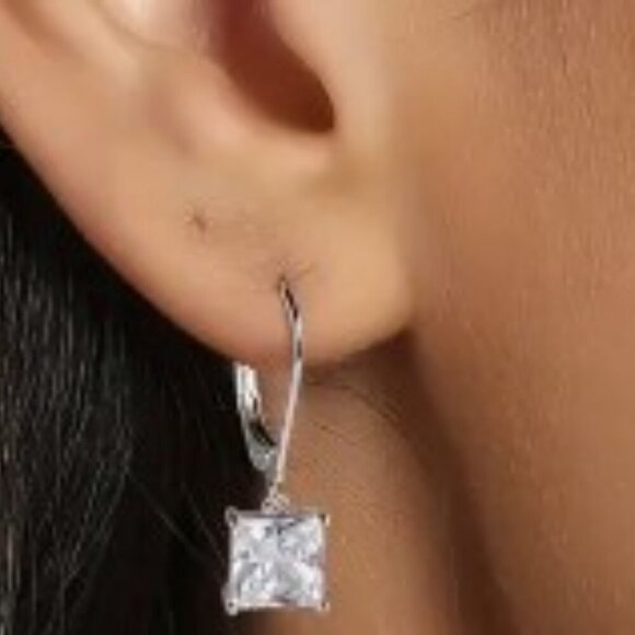 4 Pairs!  Dangle Earrings - Zirconia, Oval, Round, Square, & Teardrop Shapes - Picture 3 of 6